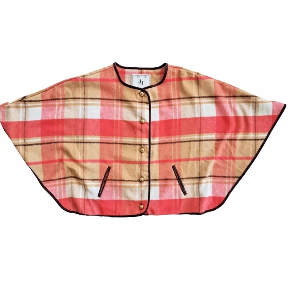 JANIE and JACK Plaid Cape Horse Trail Girls Size 18/24mo Coral Camel Tan Poncho - Picture 3 of 4